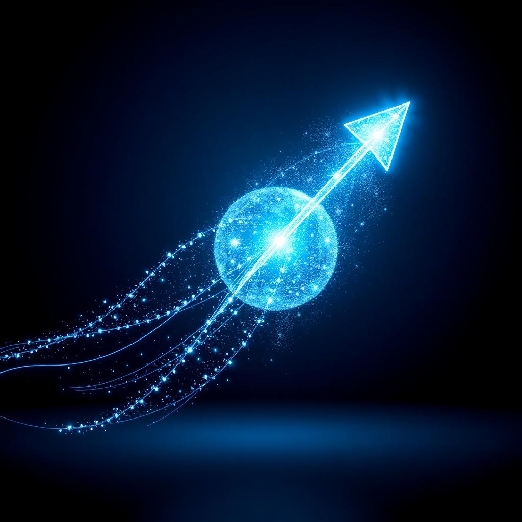 Electric blue growth arrow rising above performance bars