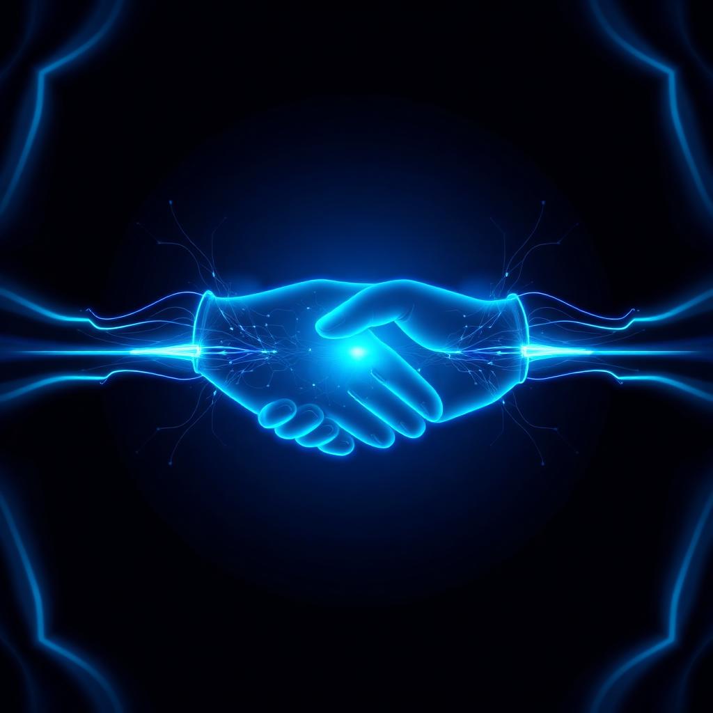 Glowing network handshake representing a trusted AEO partnership