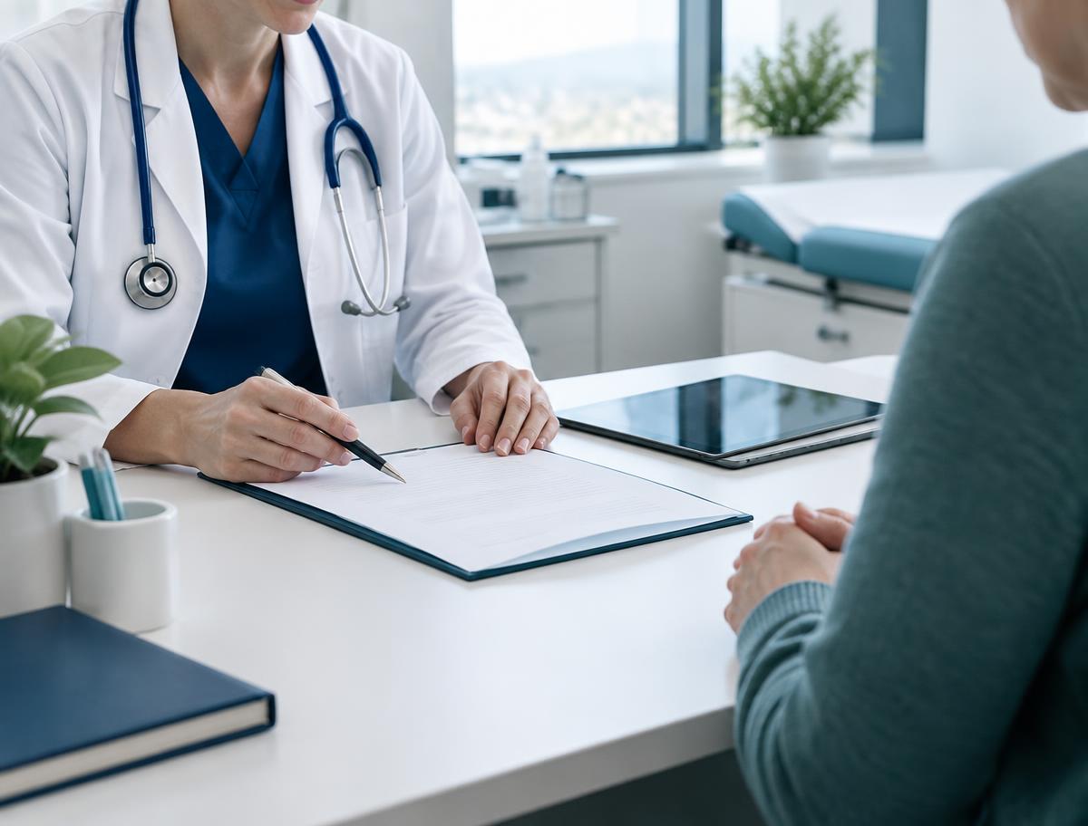 Clinician reviewing care information with a patient