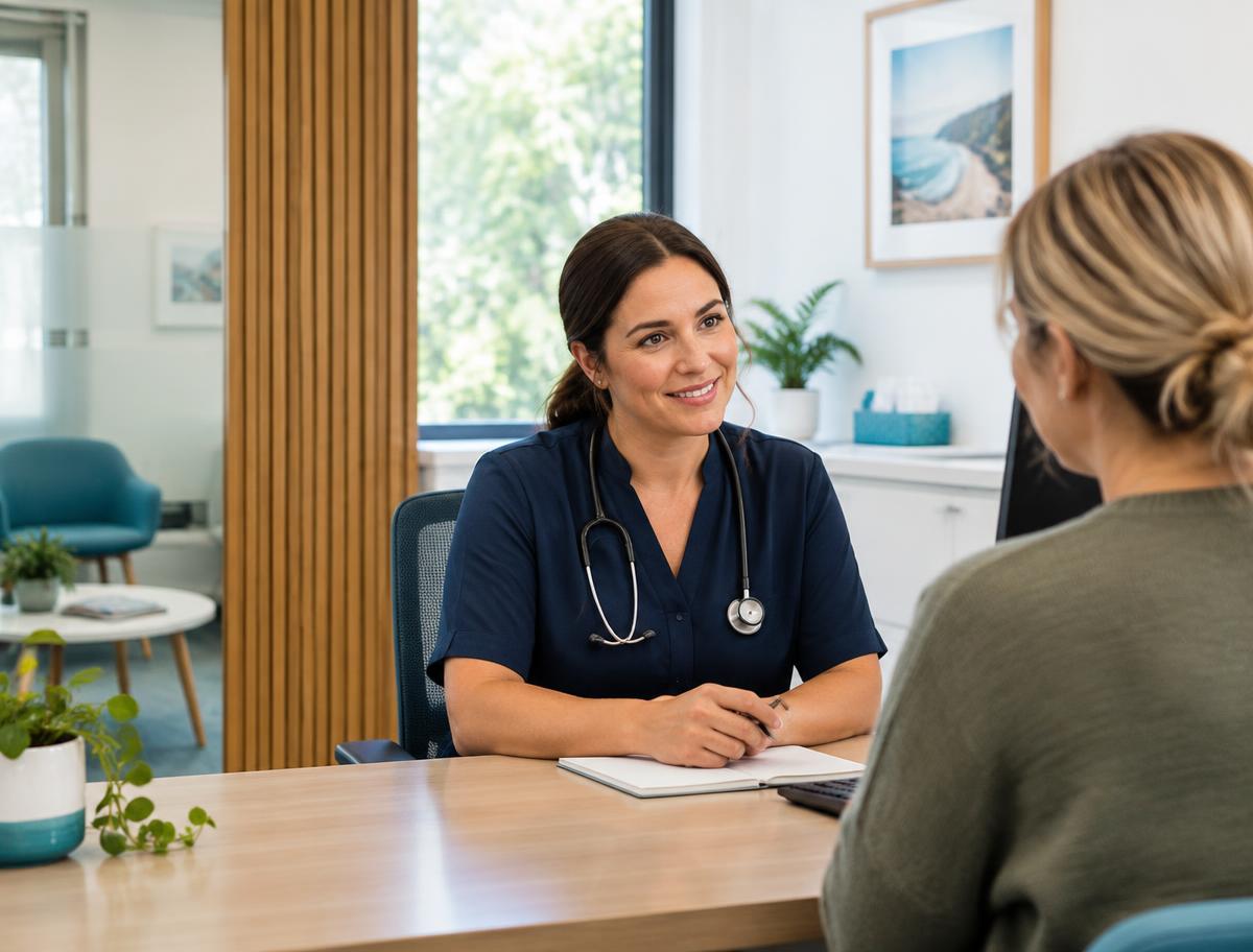 Medical practitioner and patient discussing care