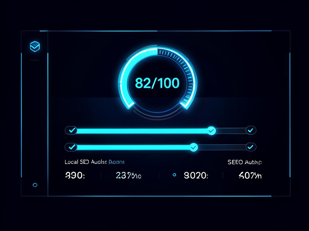 Local SEO audit dashboard with score gauge and progress bars